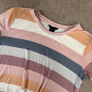 Wild Kiss T Shirt Womens Medium Multicolor Striped Short Sleeve Twist Knot Hem